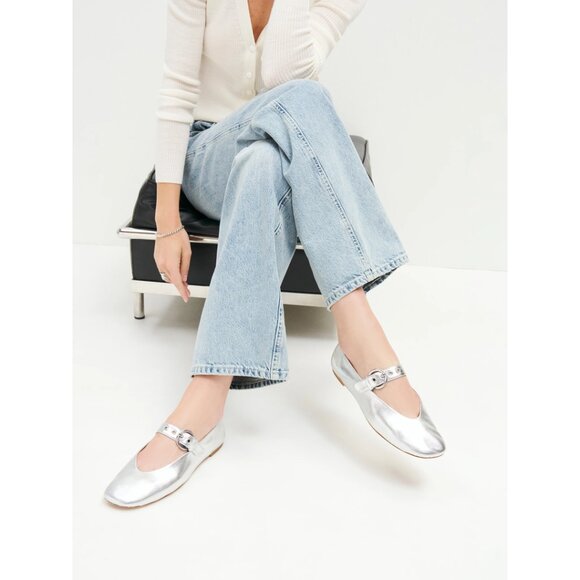 REFORMATION Bethany Ballet Flat in Silver Size US 9 - Picture 1 of 11